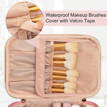 Жіноча косметичка для подорожей, водонепроникна, з відділенням для пензлів, з PU шкіри, велика, органайзер, сумка для макіяжу (Хвилястий зелений) (Світло-рожевий)