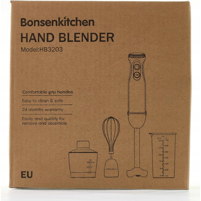 Погружний блендер Bonsenkitchen HB3203 1000 Вт, сріблястий/сірий