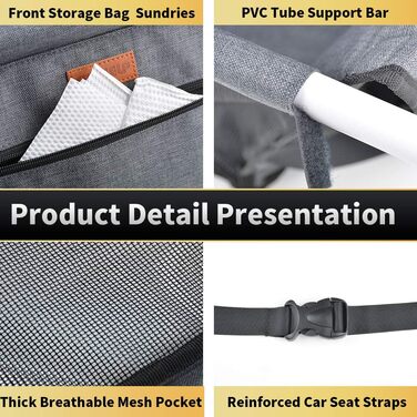 Автокрісло для собак - переноска для маленьких собак з ременем, водовідштовхувальне, стабільне, для заднього та переднього сидіння, чорний, сірий, пісок