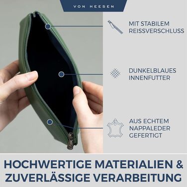 Шкіряна косметичка VON HEESEN для жінок та чоловіків — Елегантна дорожня сумка для аксесуарів та гігієни з натуральної шкіри, Зелена