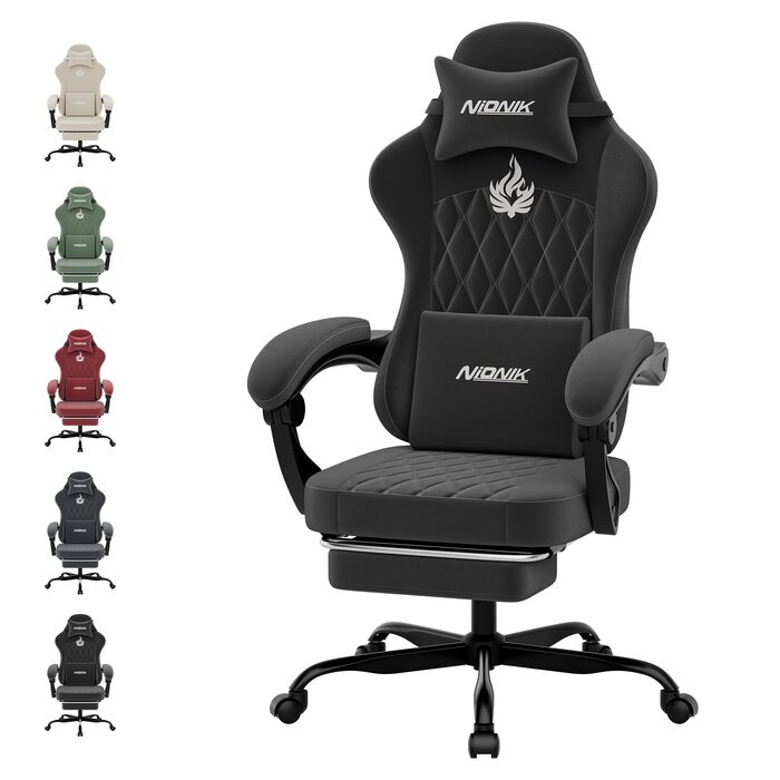 Ігрове крісло Ergonomic Gaming — ергономічний комп'ютерний стілець з регулюванням висоти та нахилу спинки для дітей, підлітків та дорослих, чорний