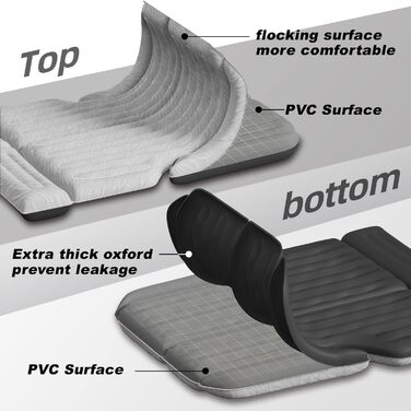 Automatic Inflatable Air Mattress for SUV - Flocked Surface, 2-Pillow Air Bed for Car Trunk, Travel, Camping & Home Use (Light Gray, 185x140x16 cm)