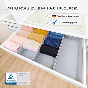PAX100 File Folding Box for IKEA Pax Wardrobe; THE ORIGINAL; perfectly fitting; Stable base; Drawer organization system, set of 4