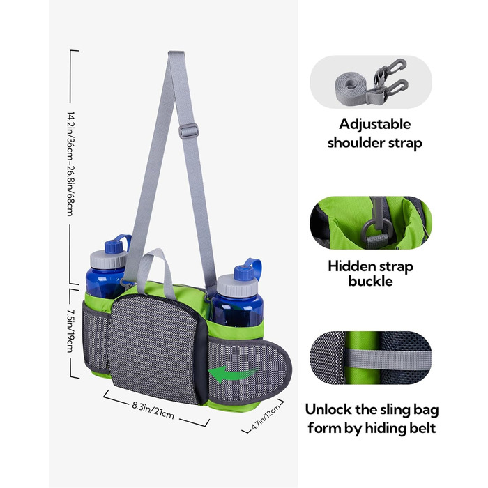 Водонерозуміла поясна сумка Waterfly з тримачем для пляшки, регульованим ремінцем, кишенею для телефону, для хандлінгу собак, піших прогулянок, подорожей, кемпінгу (світло-зелена)