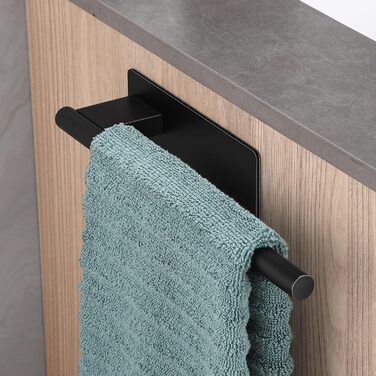 Тримач для рушників без свердління, подвійний, 304 нержавіюча сталь, рушник-перекладина з двома підлокотниками, самоклеючий, для гостьових рушників, монтаж на стіну для ванної кімнати та кухні (#8 Чорний)