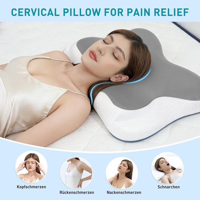 Подушка для шиї Fwoueot з піною з пам'яті, підтримуюча, для тих, хто спить на боці, спині та животі (сіра)