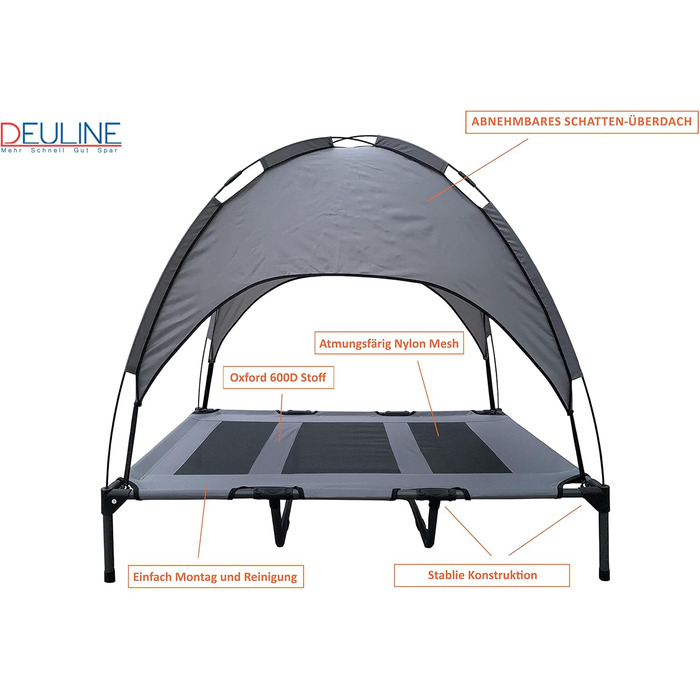 Підвищене ліжко для собак з дахом, для саду та вулиці, сірий колір, XL (122x91x23/114 см), 520084