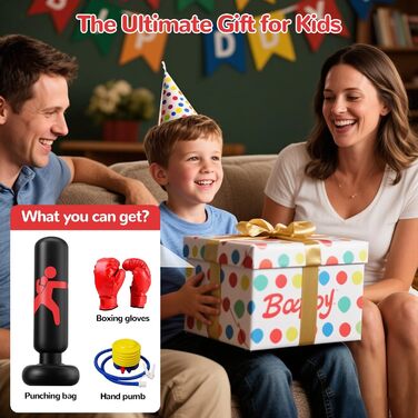 Надувний боксерський мішок для дітей 160см з боксерськими рукавичками. Ідеально для карате та тхеквондо (6-12 років)