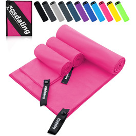 Набір з 3 рушників з мікрофібри: великий 180x90 см та 2 маленькі 80x40 см. Швидковисихаючі спортивні рушники з мікрофібри для подорожей, душу, фітнесу, спорту та пляжу (рожевий)