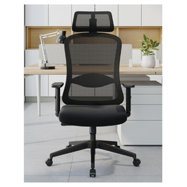 Ергономічне крісло для офісу, обертовий офісний стілець з подушкою для попереку, регульовані підголівник та підлокітники, крісло для керівника до 150 кг (Чорний)