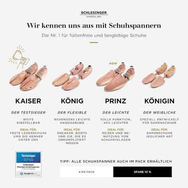 Schlesinger – 4 pairs of premium men's shoe stretchers made of high-quality cedarwood for optimal shoe care. Kaiser model. Size 35 – 52 in silver or gold.
