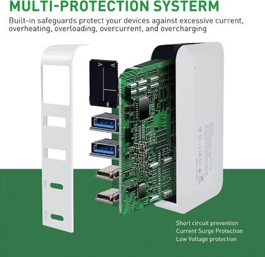 Зарядна станція Schnellladestation PD20W QC3.0 7-в-1 з LCD-дисплеєм, USB-роз'єми, сумісна з iPhone, iPad, Samsung, Huawei (Чорний)