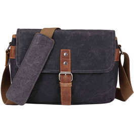 Сумка-переноска для камери Neuleben з відділенням для камери, vintage, маленька, на плечі, з канвасу для жінок/чоловіків, воскована канвас, зелена (темно-сіра)