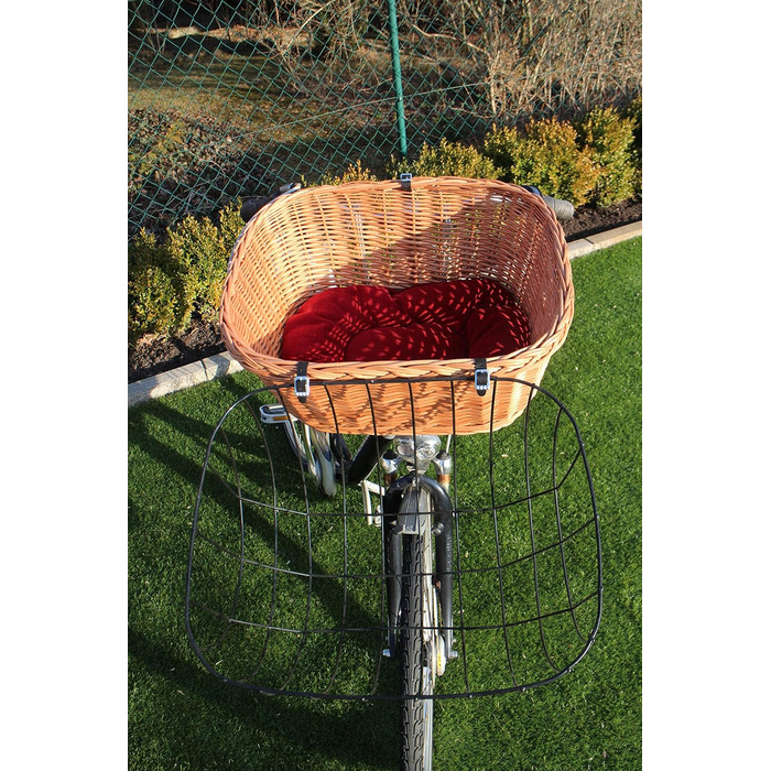 Корзина для велосипеда для собак з ручки з ротангу з металевою сіткою та подушкою XL або XXL. Велосипедна корзина для собак, корзина для тварин, корзина для покупок, натуральний матеріал (з подушкою)