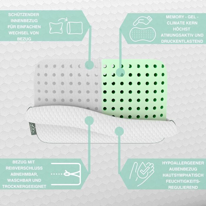 Limarmo Orthopedic Neck Pillow for 80x40, 800x400 mm, viscoelastic pillow, Visco head pillow, pillow, neck pillow memory foam, viscoelastic foam, sleeping, white (710 x 420 x 150 mm)