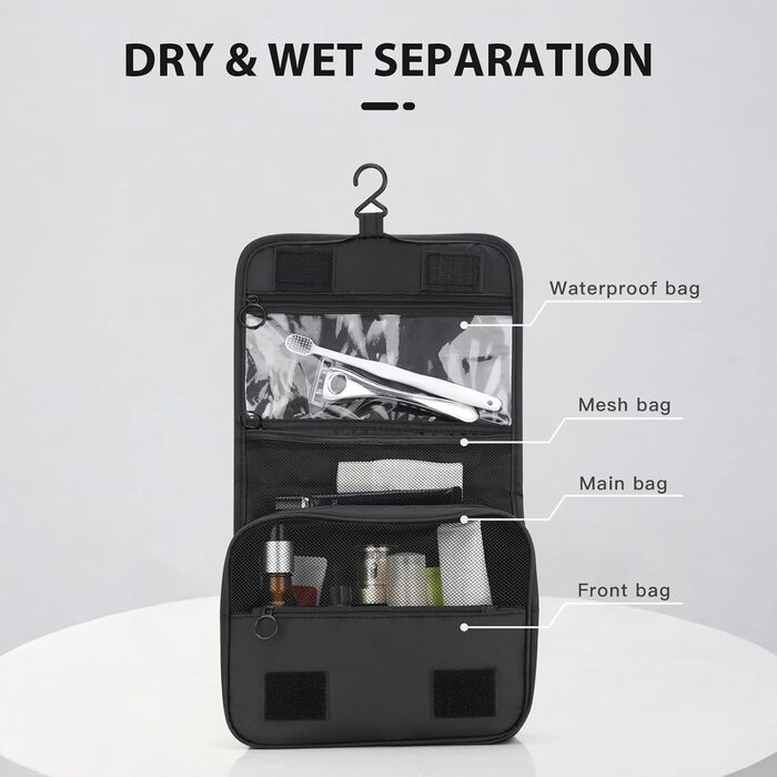 Зувакате Косметичка для підвішування, водонепроникна, з ручкою, для подорожей, спорту, кемпінгу – чорна