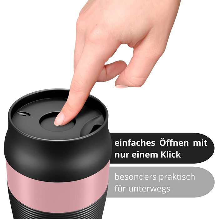 Термокружка для кави To-Go з нержавіючої сталі, 360 мл, рожева | Зберігає тепло 4 години, холод 8 годин | Без BPA, витікання неможливе