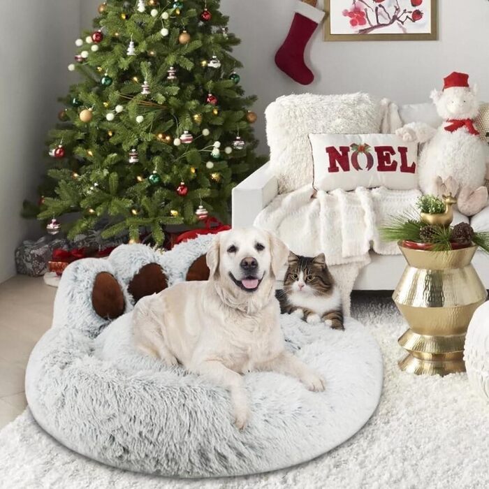 М'яке ліжко для собак та котів у вигляді лап ведмедя, 50 см. Легко миється, антиковзаюче, тепле місце для сну для маленьких та середніх собак/кішок/кроликів. Колір: сірий кавовий (діаметр 65 см, світло-сірий)