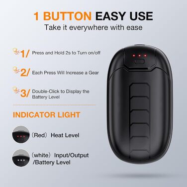 Грілки для рук, акумуляторні, багаторазові, магнітні, електричні, 7 годин тепла, 3 режими, температура до 56°C, зарядка USB-C, для синдрому Рейно, гольф, активний відпочинок, зимова техніка, 2 шт.