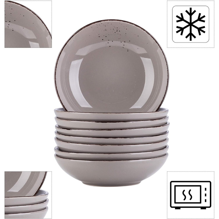 Набір посуду Vancasso NAVIA, 16 предметів, кераміка, для 4 осіб, розпис, тарілки, миски, чашки, помаранчевий (8 предметів, сірий)