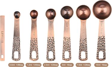 Zoyizi Measuring Cup and Spoon Set, 12-Piece, Copper Measuring Cups and Spoons for Kitchen and Baking, Dry and Liquid Metal Measuring Cups, Cute Metric 5 Measuring Cups, 6 Spoons, and 1 Leveler