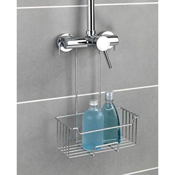 WENKO Thermostat Shower Caddy Model Milo, Shower shelf for hanging on the faucet, shelf made of stainless steel (rust-proof), 25 x 36 x 14 cm, Polished
