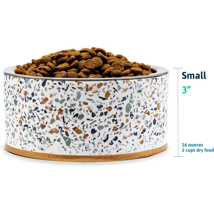 Миска для корму Pet Junkie Terrazzo з нержавіючої сталі для собак та котів, піднята, біла, маленька