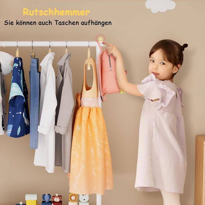 Детский вешалка для одежды MISSLO с корзиной, белая. Компактная стойка для хранения детской одежды, выдерживает большую нагрузку. Размеры: 38 x 81 x 114 см