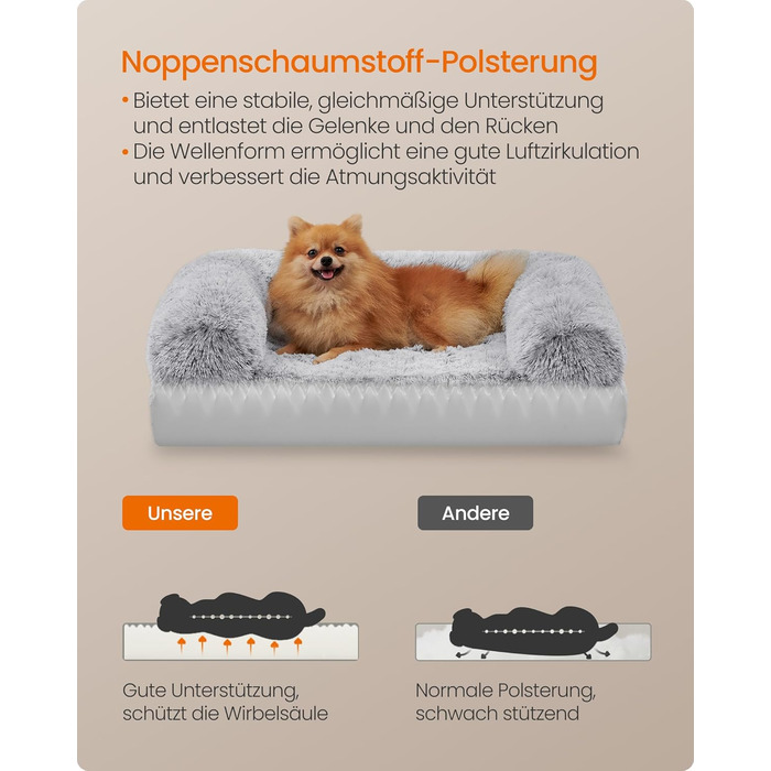 Feandrea FluffyHug лежанка для собак, розмір M, м'яка подушка для собак, килимок для мініатюрних та маленьких собак, лежанка-софа з ноппенового пінополіуретану, знімний та пральний чохол, 76 x 58 x 19 см, Ombré-Grey PGW231G01V1 M