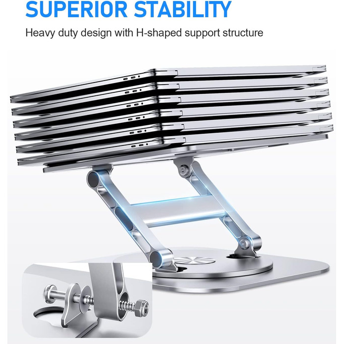 AOEVI Adjustable Laptop Stand with 360° Swivel Base - Ergonomic Foldable Laptop Riser for Desk - Compatible with MacBook Pro/Air & Notebooks up to 16 inches (Pro Silver)