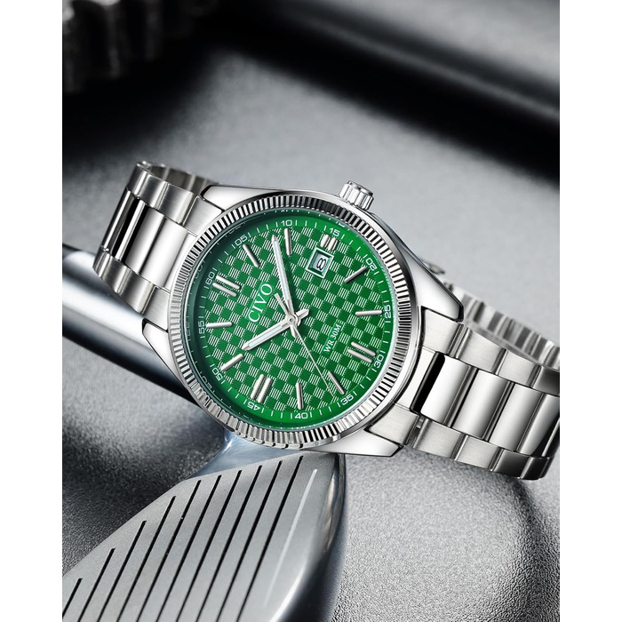 Чоловічий годинник CIVO з нержавіючої сталі: аналоговий бізнес-годинник з датою, що світиться - водонепроникний для роботи та відпочинку - стильний подарунок для чоловіків (сріблястий, зелений)