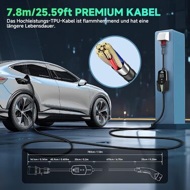 Кабель для зарядки електромобіля Type 2 - Schuko, 3.68kW, 6.1м, 6-16A, для електромобілів та гібридів (PHEV/EV)