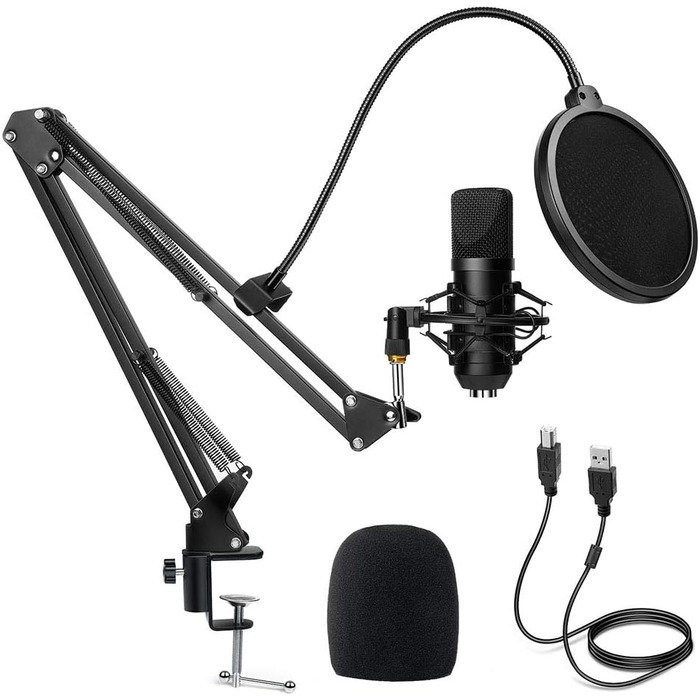 Мікрофон конденсаторний Diealles Shine для запису, подкастів та стрімінгу. Комплект з кріпленням, штативом та поп-фільтром. 192KHz/24 Bit