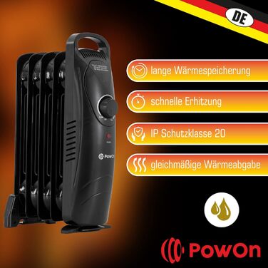Електричний масляний радіатор PowOn 7 ребер - 450W, енергозбереження
