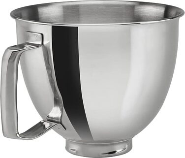 Миска з нержавіючої сталі 4,8 л з ручкою для KitchenAid, аксесуари для кухонної машини, сумісна з моделями K5THSBP, 125/150/165/175, підходить для посудомийної машини, срібляста