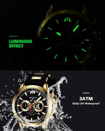 Чоловічий годинник MEGALITH Chronograph: Аналоговий водонепроникний годинник з датою та світосвітним покриттям. Великий кварцовий годинник - подарунок для спортивних чоловіків (A2-чорний)