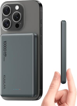 Power Bank Kuulaa MagSafe 10000 mAh 20W, Тонкий Пауербанк для iPhone 16/15/14/13, Колір Space Grey