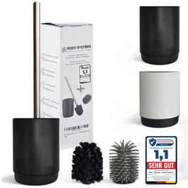 Торцева щітка для унітазу з нержавіючою ручкою - комплект з 2 насадками для ванної кімнати. Стійка, кругла щітка для туалету. Гігієнічна, антибактеріальна (чорний)