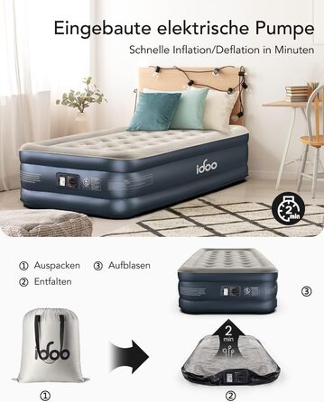 Надувний матрац iDOO для 2 осіб з електричним насосом, 152x203x46 см, для кемпінгу, 295 кг MAX