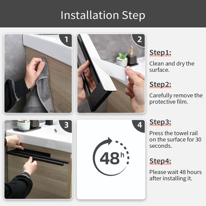 Рушникотримач Doppelt на стіну без свердління, 304 нержавіюча сталь, сріблястий, 39 см (чорний Doppelt)