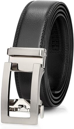 Чоловічий шкіряний ремінь JasGood з автоматичною застібкою, регульований, без отворів, ширина 35 мм, чорний, 130 см (підходить для обхвату талії 101-115 см)