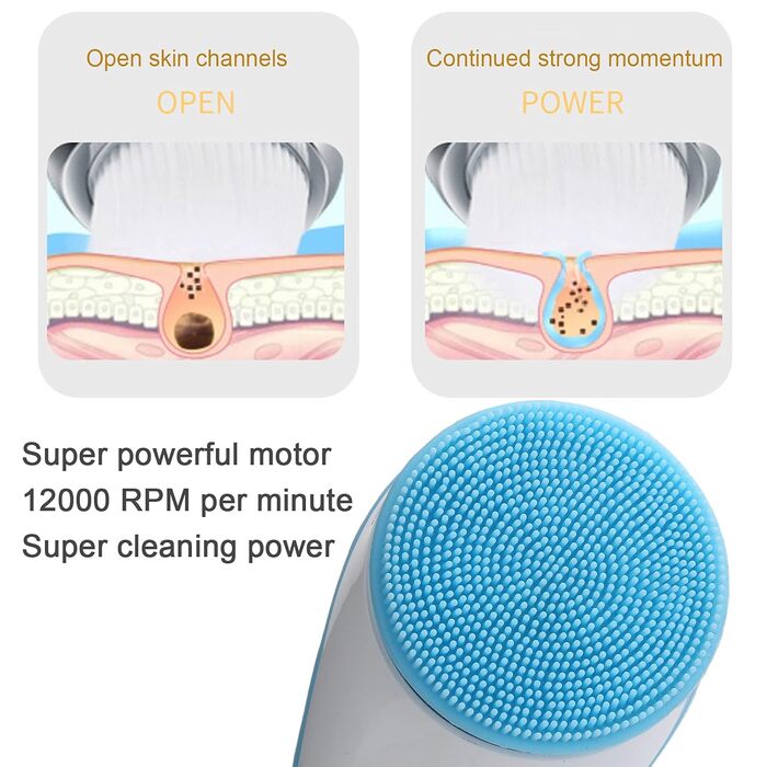 Electric Body Bath Brush with USB Charger, 6 Speed Adjustable Bath Body Brush Set Shower Brush Back Scrubber Multifunction Long Handle Massager, Long Handle (Blue)