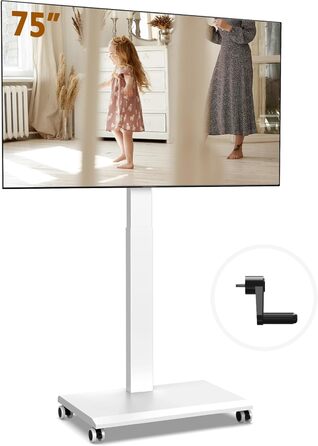 FITUEYES Rolling TV Stand - Mobile TV Cart for 32-75 inch Plasma/LCD/LED TVs - Adjustable Height, Swivel ±30°, Tilt 10°-40° - VESA 600x400mm - White