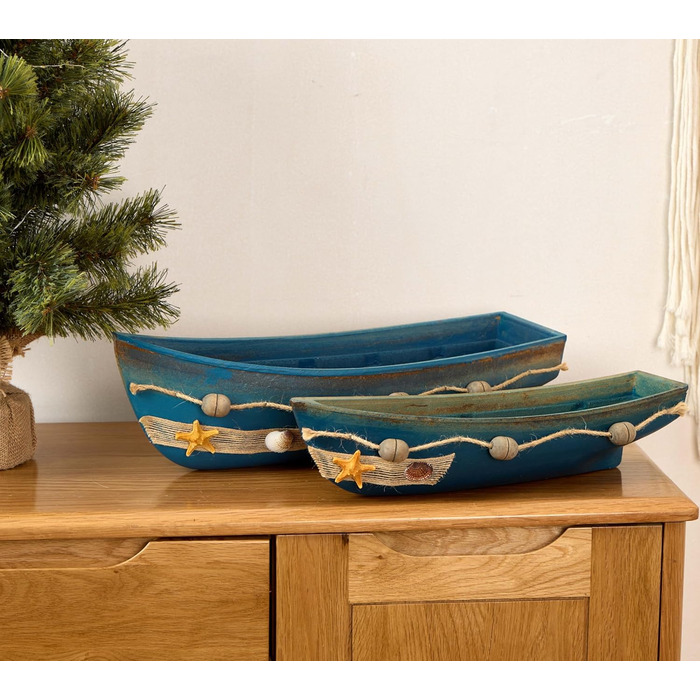 Konjouror Wooden Tray for Boats, 2 Pack, Blue, Boat Model Decoration, Nautical Beach, Ocean Decor