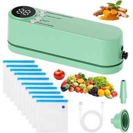 Міні вакуумний пакувальник BIZOI, портативний, 60 Кпа, 3 температурні режими, з 10 пакетами для консервації продуктів, зелений