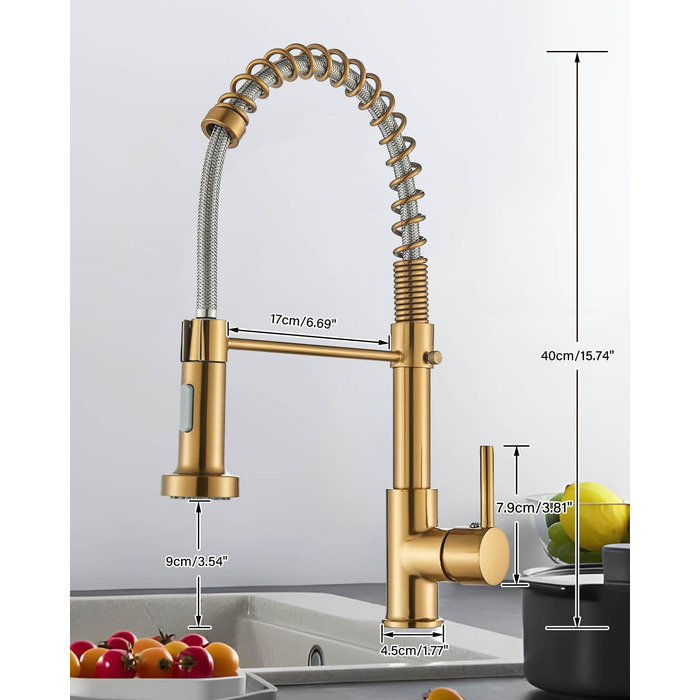 Кухляна змішувач Hbronzeshower з висувною лійкою, 360° обертання, нержавіюча сталь, з душем, для кухні