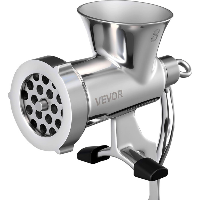 М'ясорубка ручна VEVOR з нержавіючої сталі 304, з присоскою для столу та насадками для ковбас (4.5/8 мм, 4 насадки)