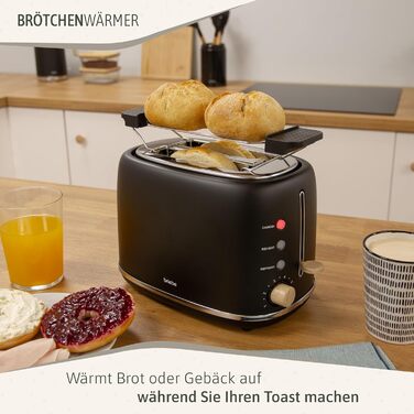 Тостер Nordic з широким слотом, 2-х місний, 6 рівнів підсмажування, з функціями підігріву, відключення, розморожування, крихтозбірником, північний дизайн, 870 Вт, чорний