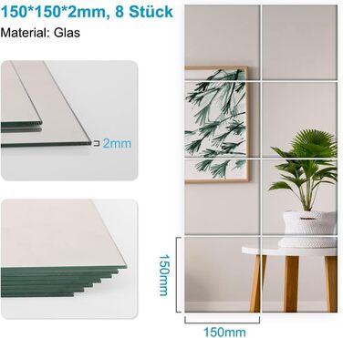 Дзеркальна плитка на клейкій основі 15x15 см, 24 шт. для декору стін, ванної кімнати, шафи, вітальні, спальні