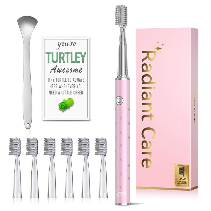 Електрична звукова зубна щітка JTF з очищувачем язика, 8 насадок, 5 режимів, функція пам'яті, таймер 2 хв, IPX7, швидка зарядка (3 год), для дорослих (блакитна), з додаванням алмазного порошку